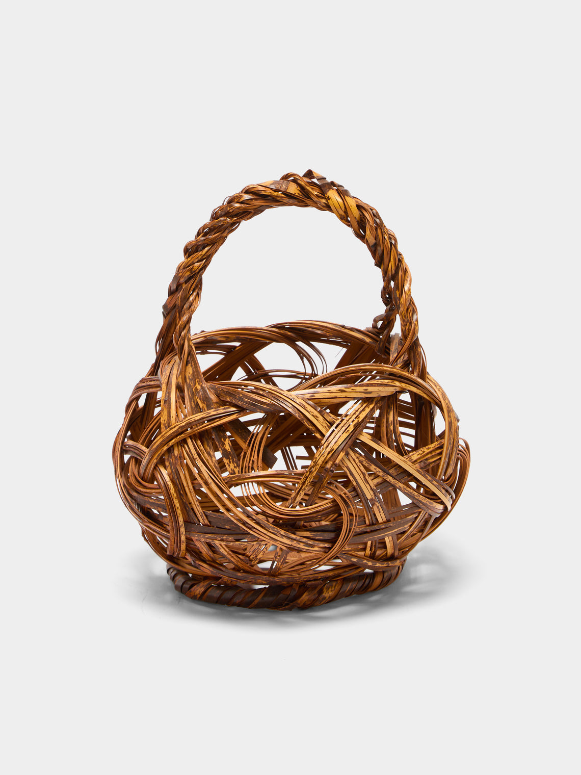 Antique and Vintage - Mid-Century Japanese Bamboo Ikebana Basket - Brown - ABASK - 