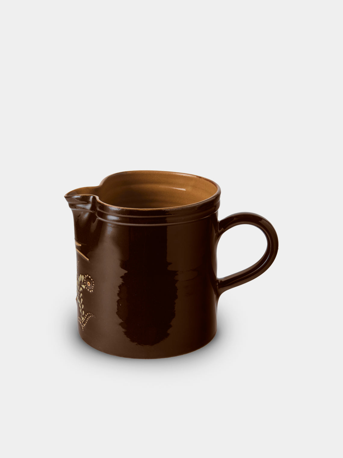 Poterie d’Évires - Birds Hand-Painted Ceramic Straight-Edge Medium Jug - Dark Brown - ABASK