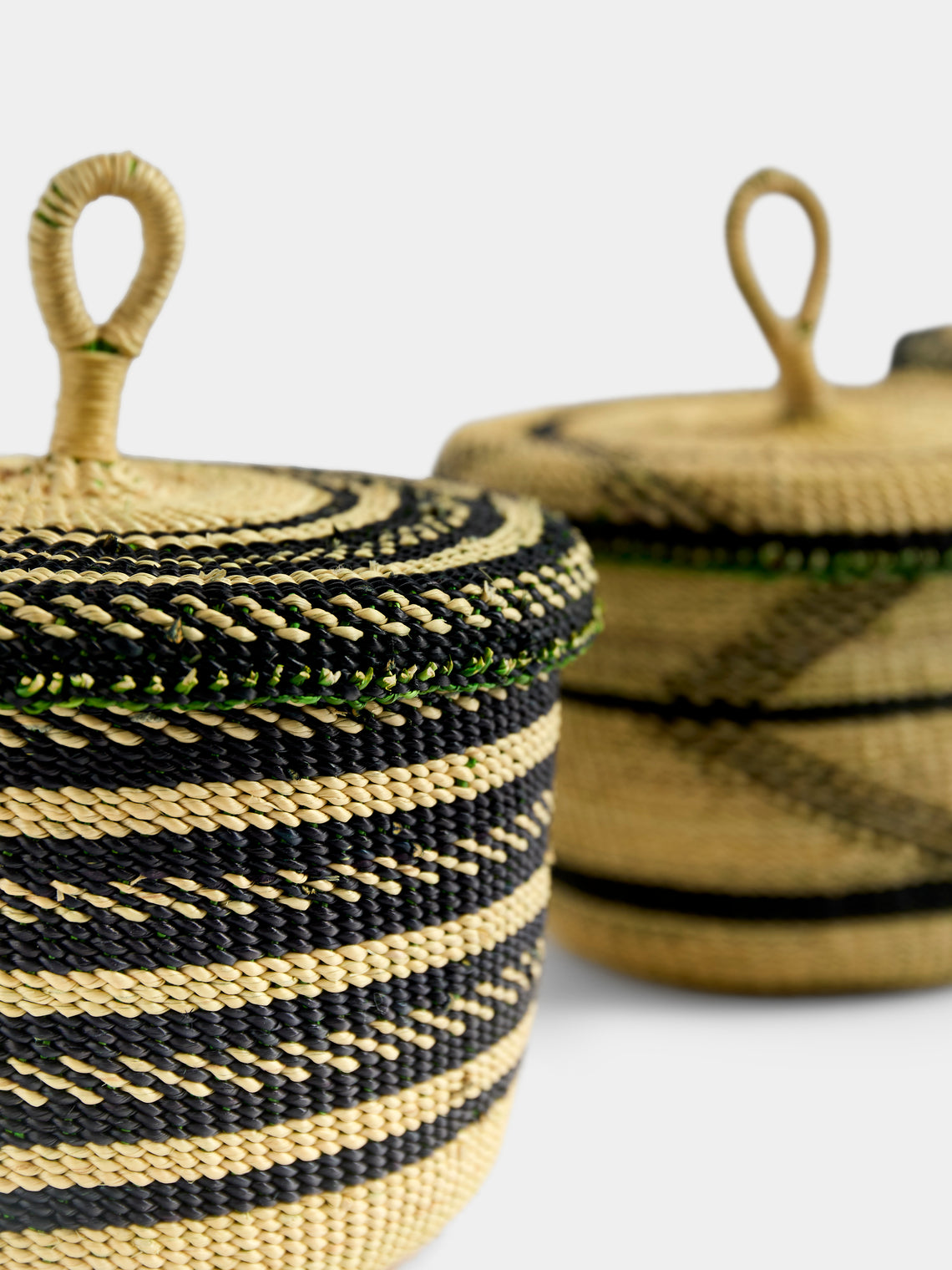 Baba Tree - Banasco Handwoven Elephant Grass Lidded Storage Baskets (Set of 3) - Natural - ABASK