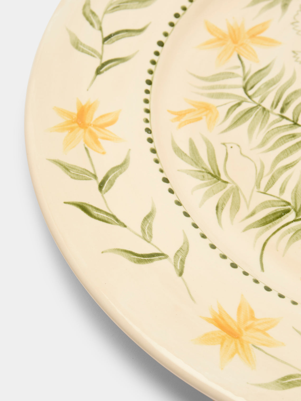 Rosanna Corfe - Doves and Daffodils Hand-Painted Ceramic Round Platter - Cream - ABASK