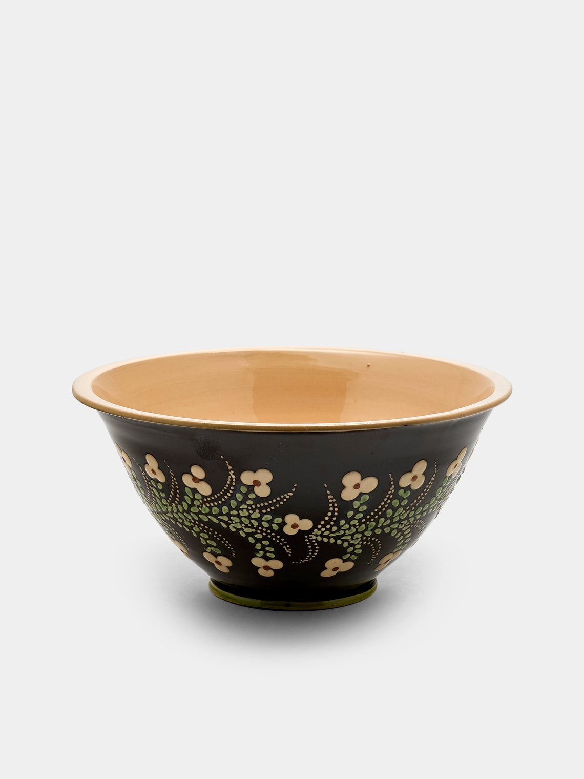 Poterie d’Évires - Flowers Hand-Painted Ceramic Large Serving Bowl - Dark brown - ABASK - 