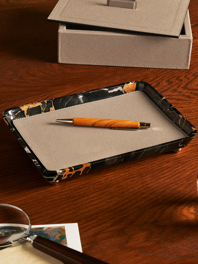Giobagnara - Monza Leather and Marble Valet Tray (10in/25cm) - Beige - ABASK