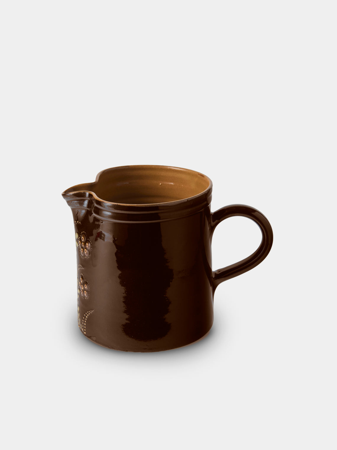 Poterie d’Évires - Flowers Hand-Painted Ceramic Straight-Edge Medium Jug - Dark Brown - ABASK