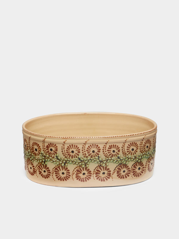 Poterie d’Évires - Flowers Hand-Painted Ceramic Oval Serving Dish -  - ABASK - 