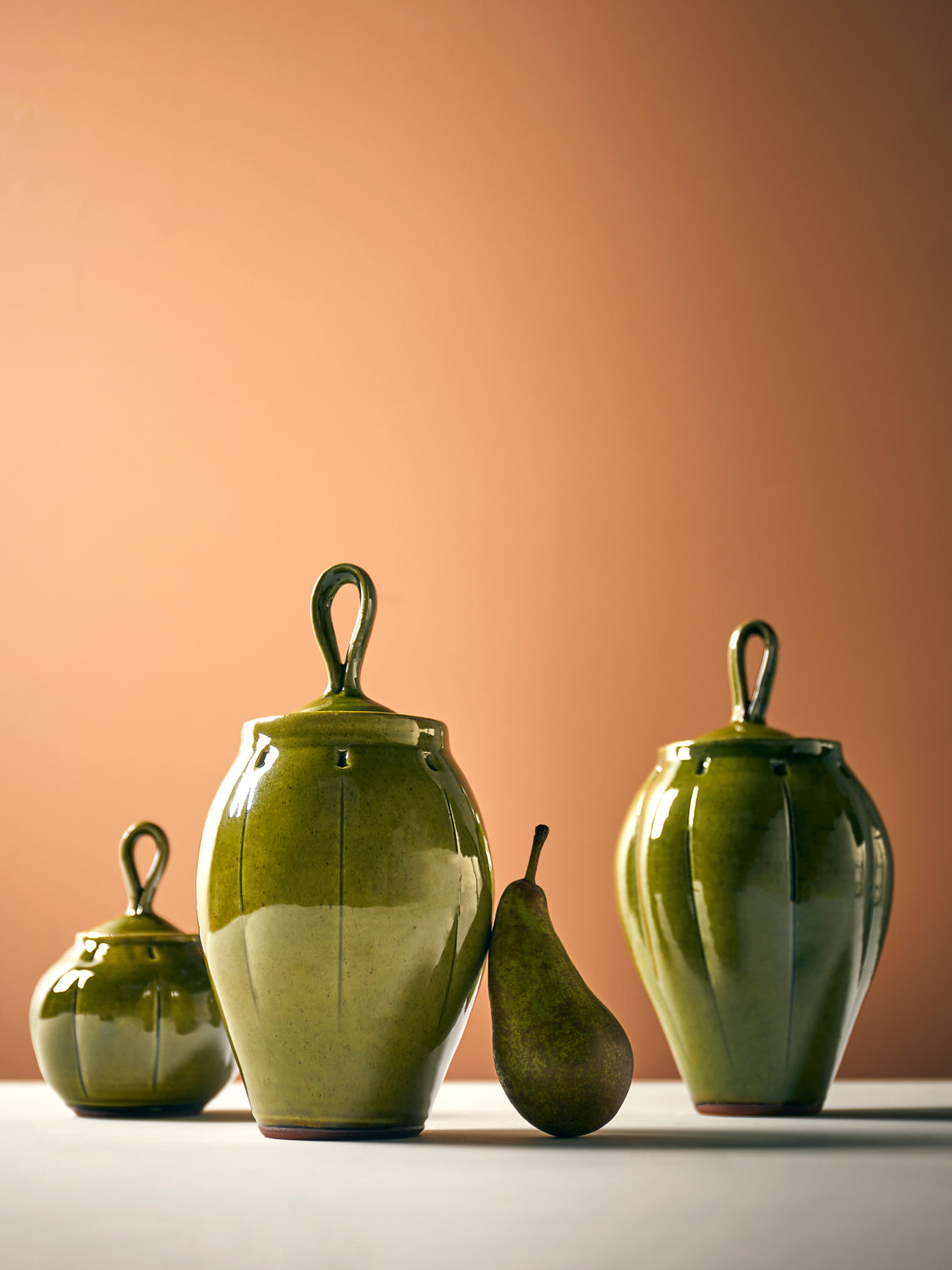 Neville Tatham - Slipware Large Ginger Jars (Set of 2) - Green - ABASK