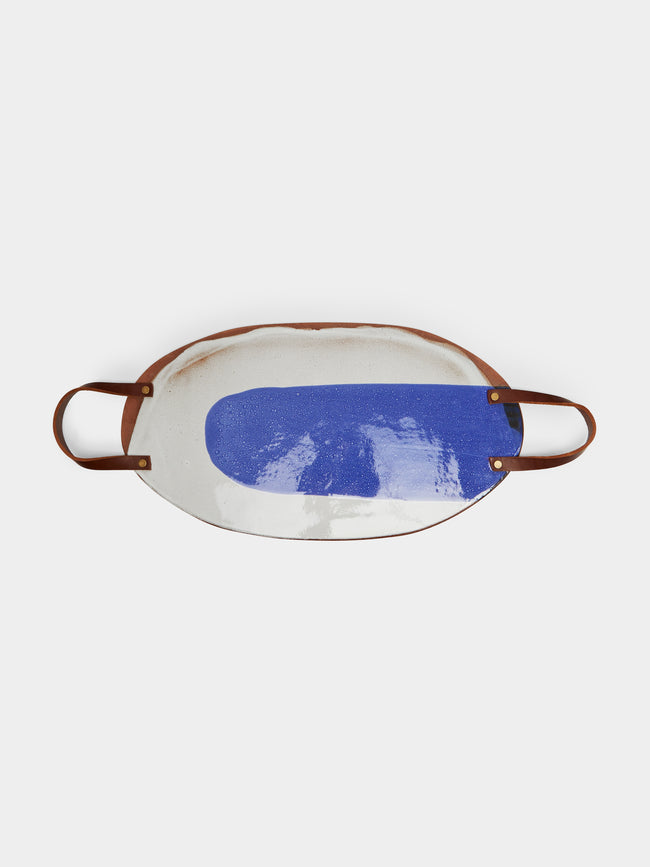 Silvia K Ceramics - Hand-Glazed Terracotta Large Platter with Leather Handles -  - ABASK - 