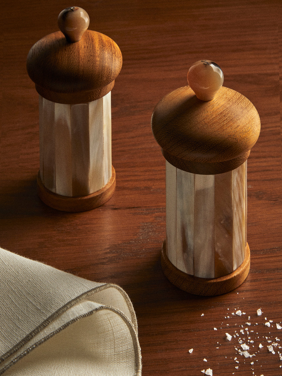 Lorenzi Milano - Zebu Horn and Iroko Salt and Pepper Mills (Set of 2) - Cream - ABASK