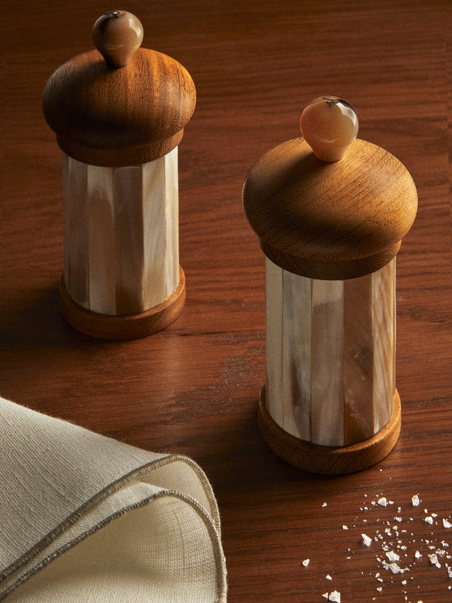 Lorenzi Milano - Zebu Horn and Iroko Salt and Pepper Mills (Set of 2) - Cream - ABASK