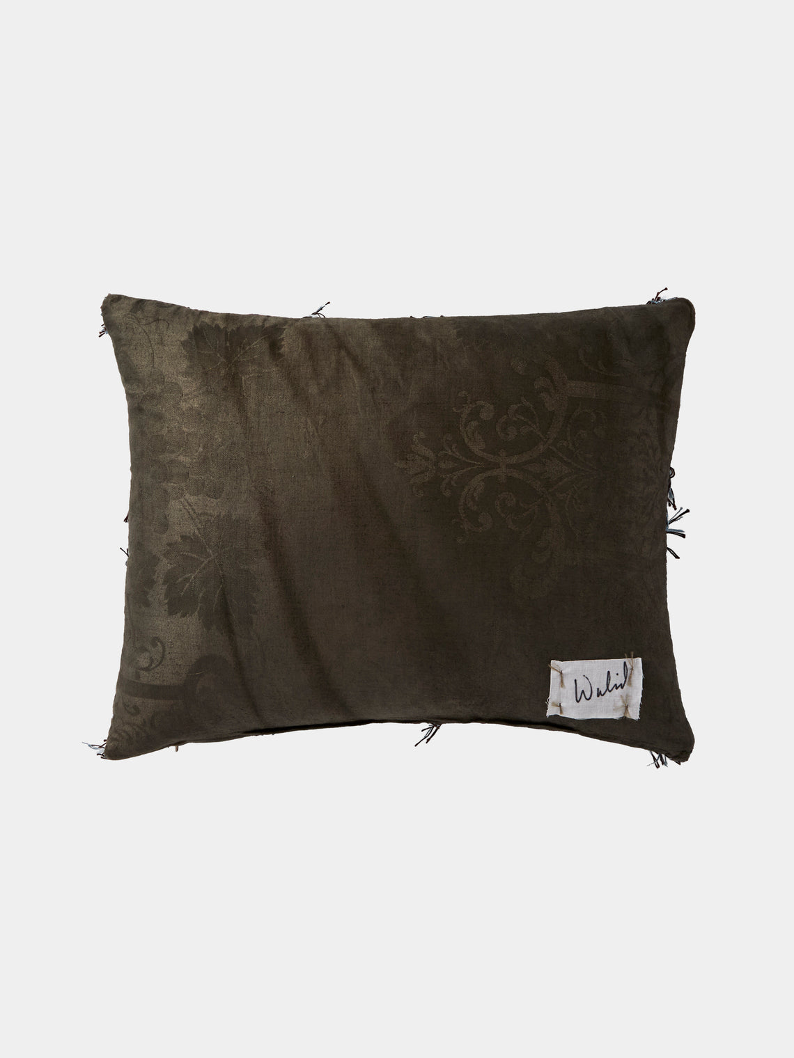 By Walid - 1910s Needlepoint Wool and Damask Cushion (17.5in/45cm) - Multiple - ABASK