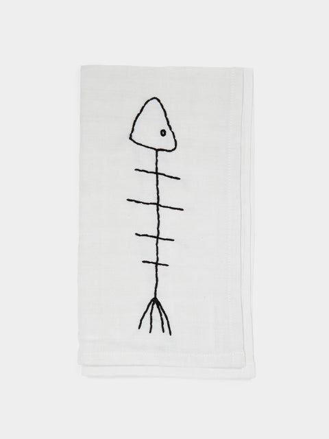 Oeuvres Sensibles - Fish Hand-Embroidered Linen Napkins (Set of 4) -  - ABASK - 