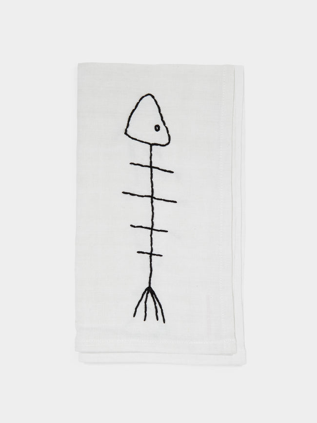 Oeuvres Sensibles - Fish Hand-Embroidered Linen Napkins (Set of 4) -  - ABASK - 