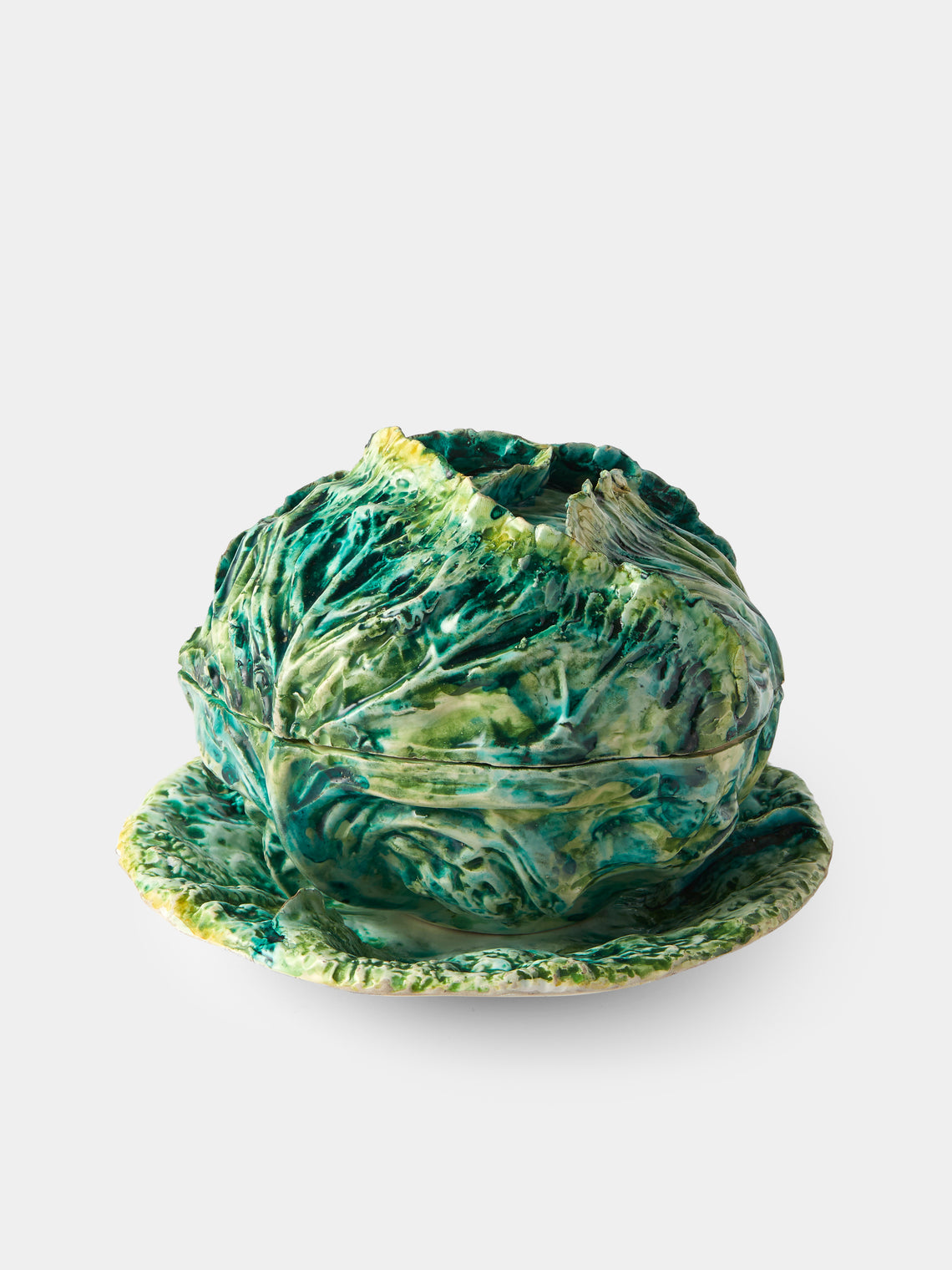 Antique and Vintage - 1940s Este Ceramiche Majolica Ceramic Cabbage Serving Tureen - Green - ABASK - 