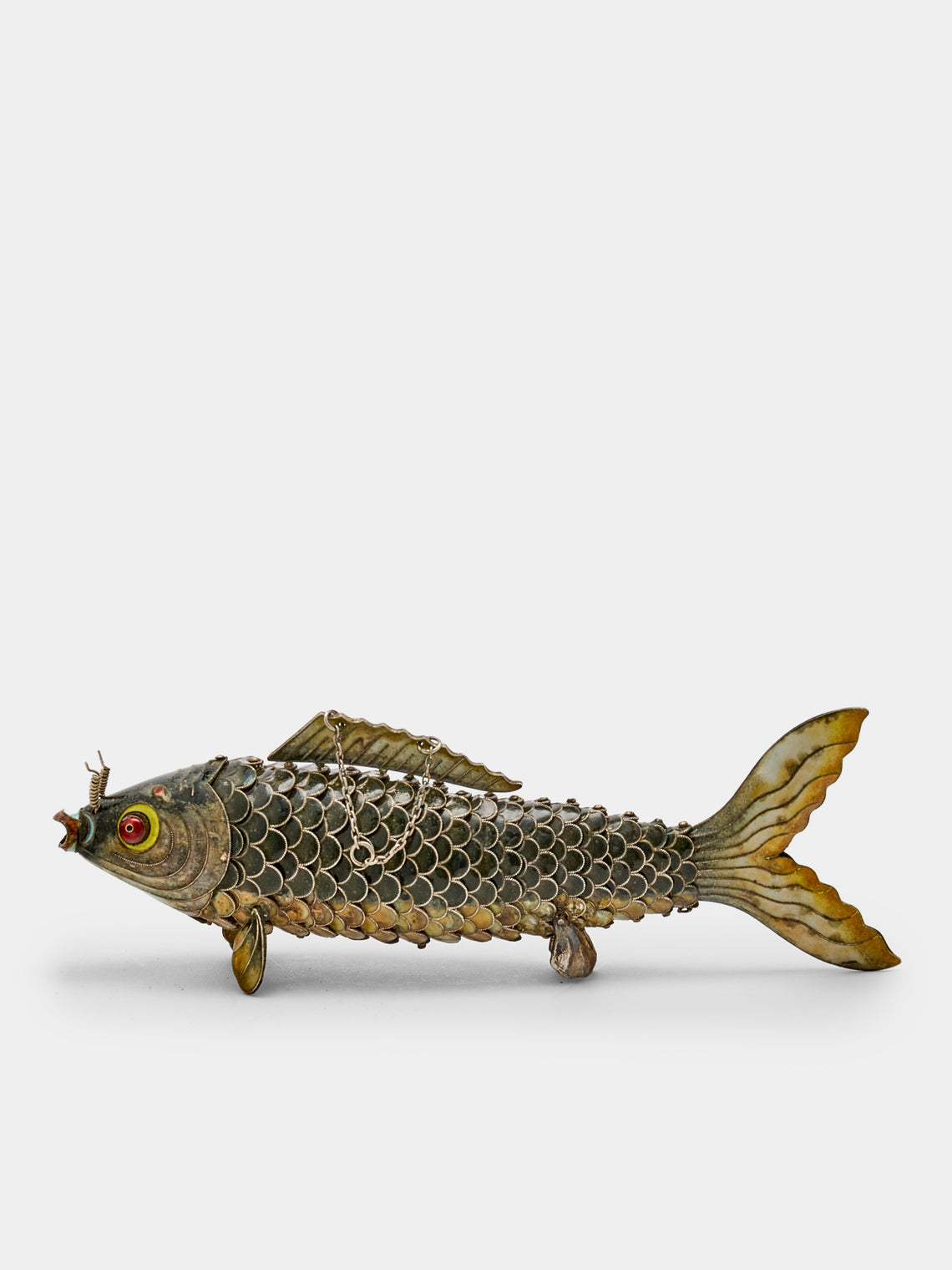 Antique and Vintage - 1920s Shanghai Enameled Solid Silver Fish - Silver - ABASK - 