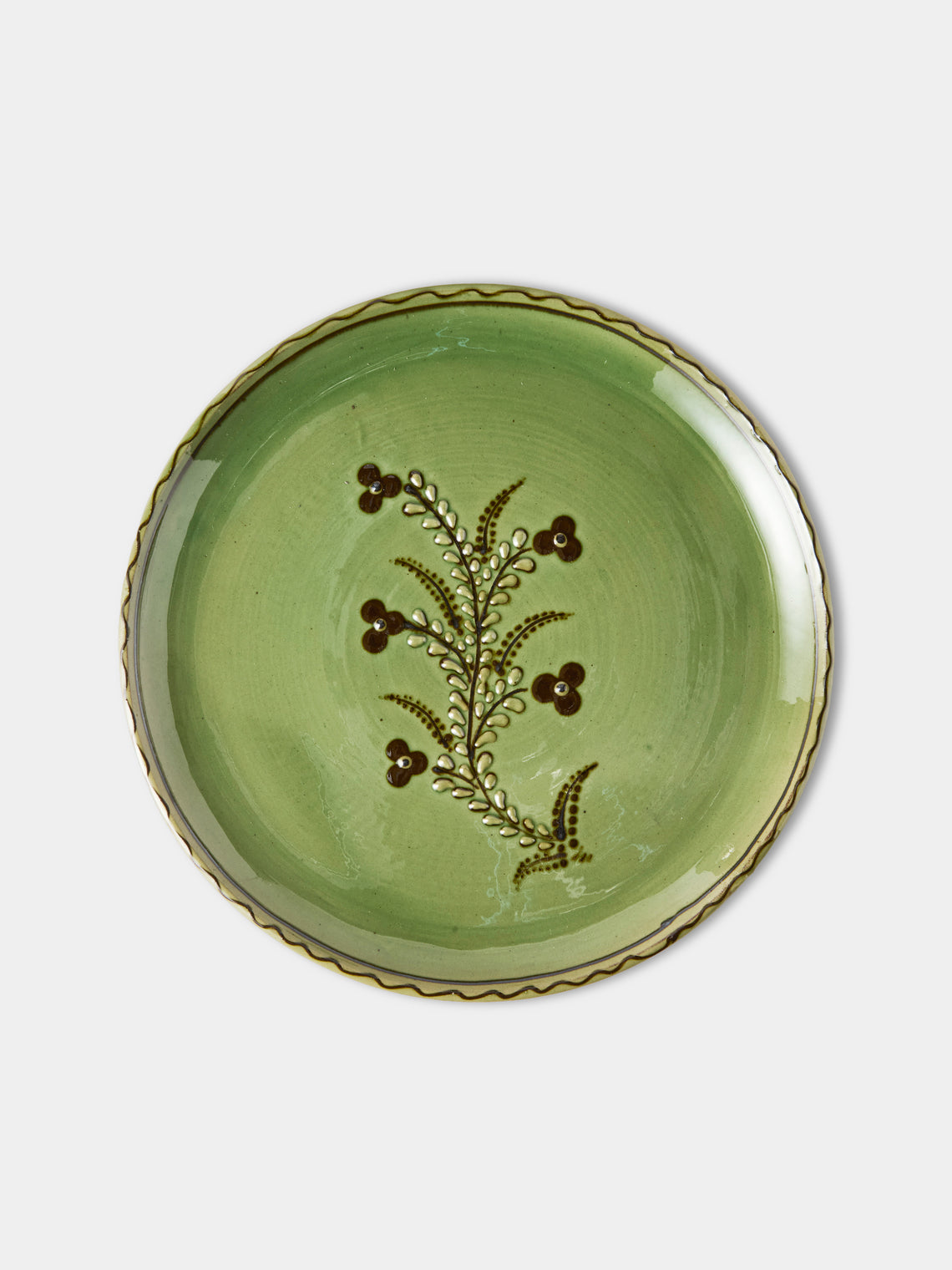 Poterie d’Évires - Flowers Hand-Painted Ceramic Dinner Plates – 9.5in/24cm (Set of 4) - Green - ABASK