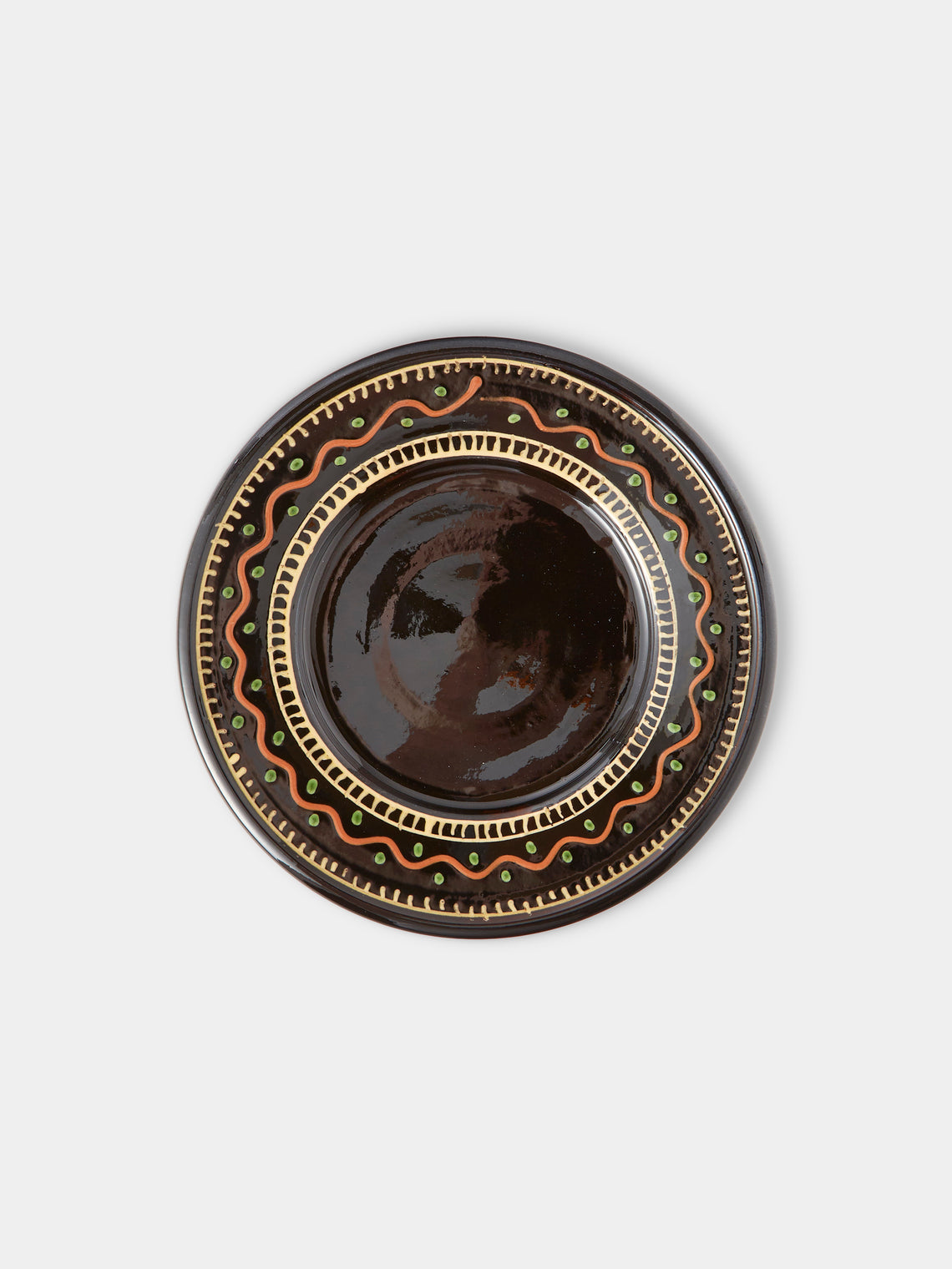 Poterie de Cliousclat - Hand-Painted Slipware Salad / Dessert Plates – 8in/21.5cm (Set of 4) - Black - ABASK