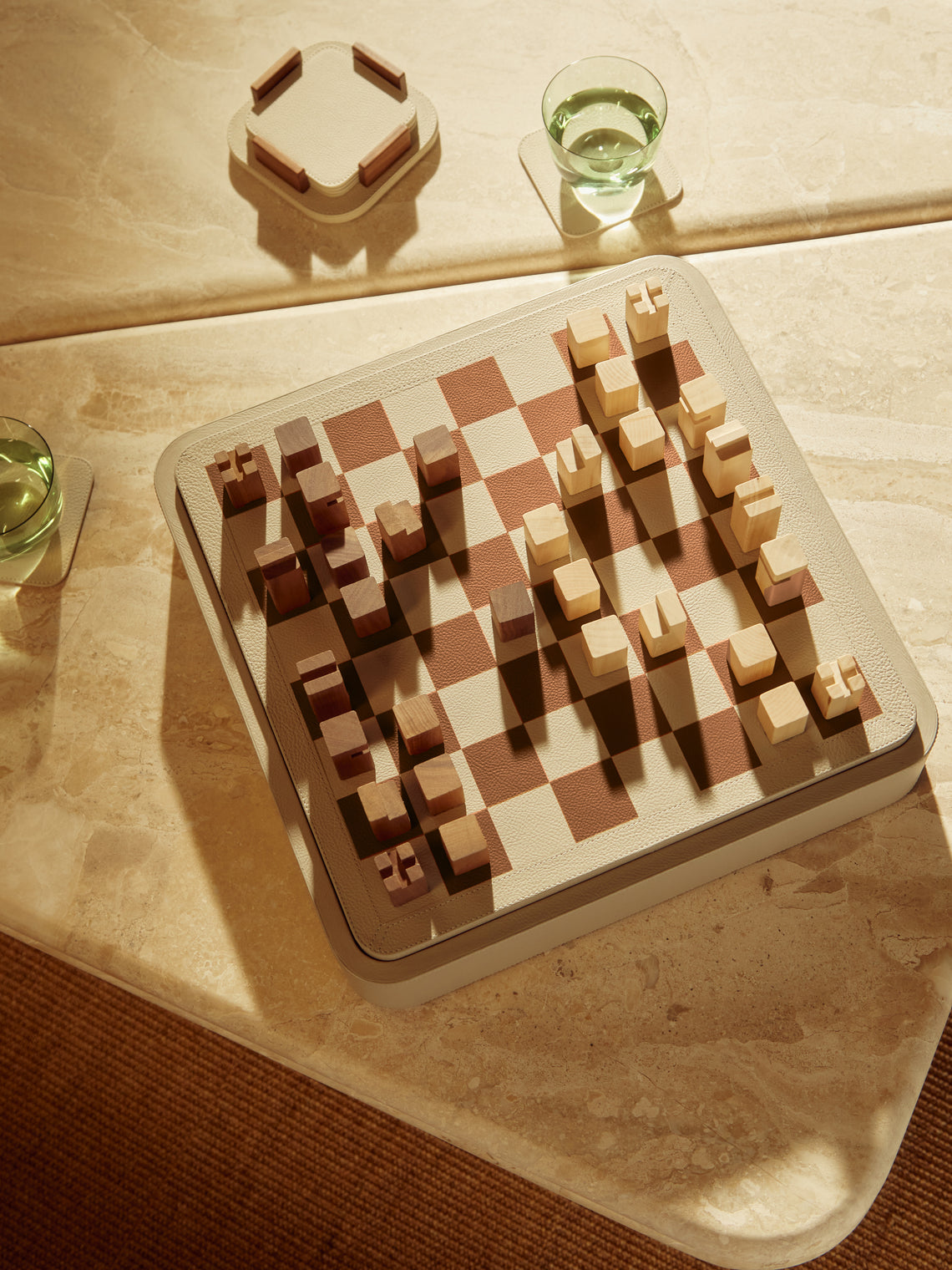 Giobagnara x Poltrona Frau - Leather Triple Checkers, Chess and Dominoes Compendium - Tan - ABASK