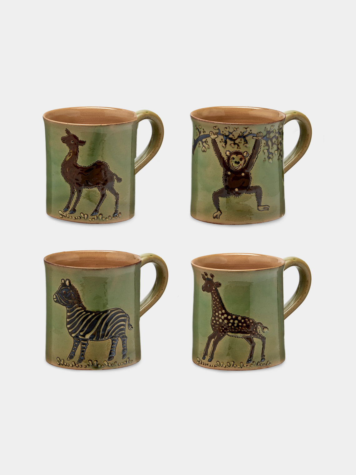Poterie d’Évires - Safari Hand-Painted Ceramic Mugs (Set of 4) - Green - ABASK - 