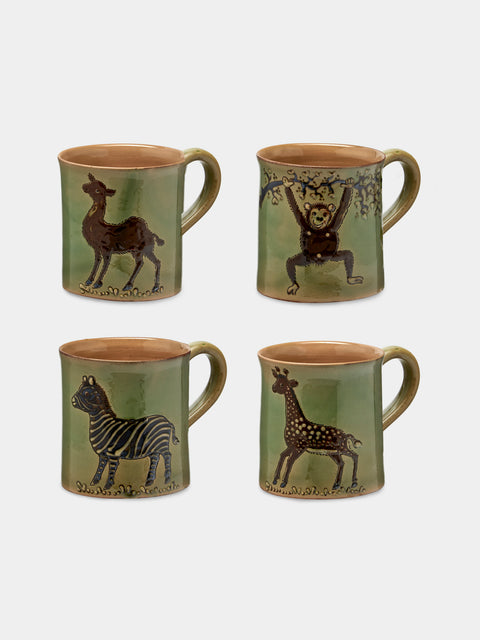 Poterie d’Évires - Safari Hand-Painted Ceramic Mugs (Set of 4) - Green - ABASK - 