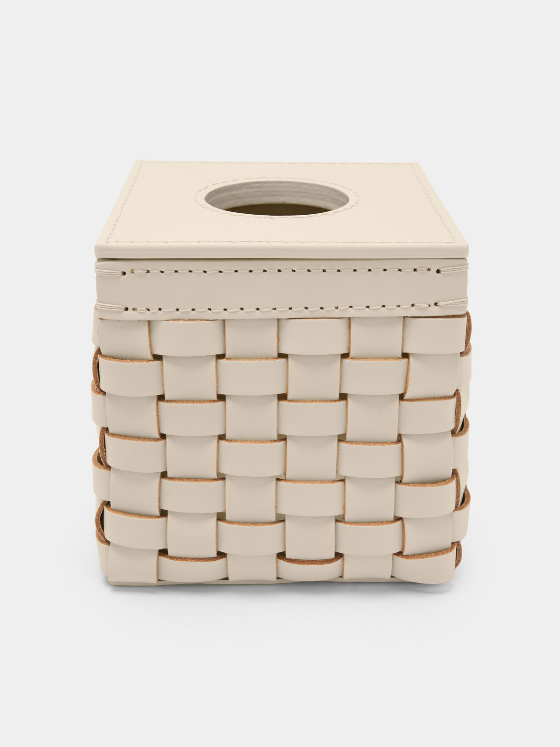 Riviere - Woven Leather Tissue Box - Cream - ABASK - 