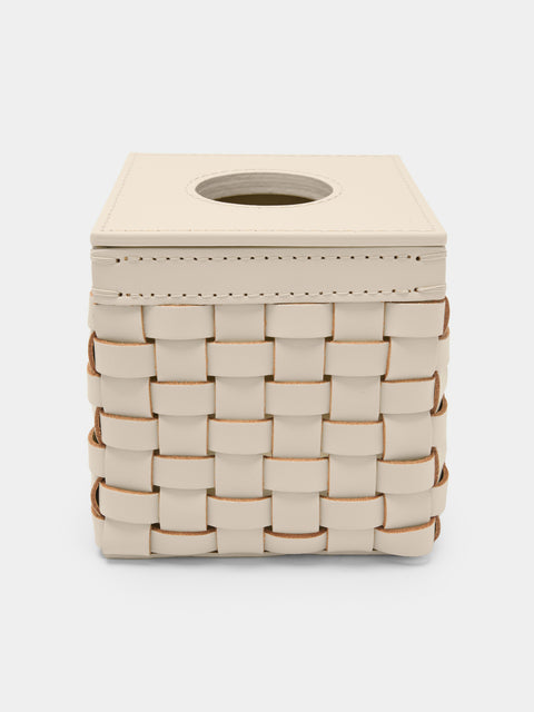 Riviere - Woven Leather Tissue Box - Cream - ABASK - 