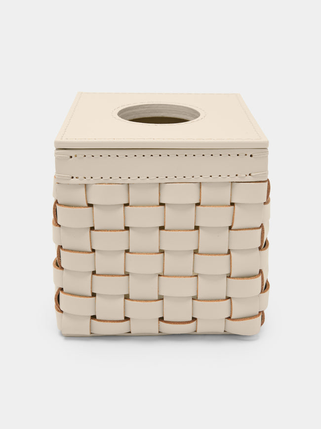 Riviere - Woven Leather Tissue Box - Cream - ABASK - 