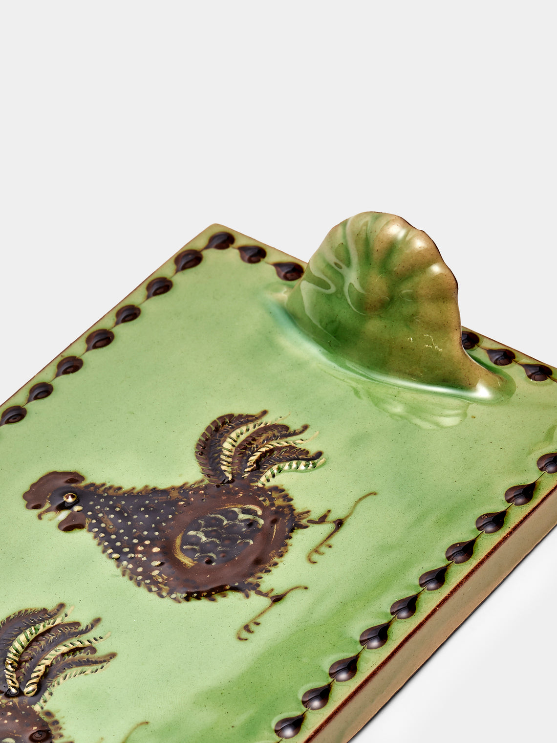 Poterie d’Évires - Chickens Hand-Painted Ceramic Cheese Platter - Green - ABASK
