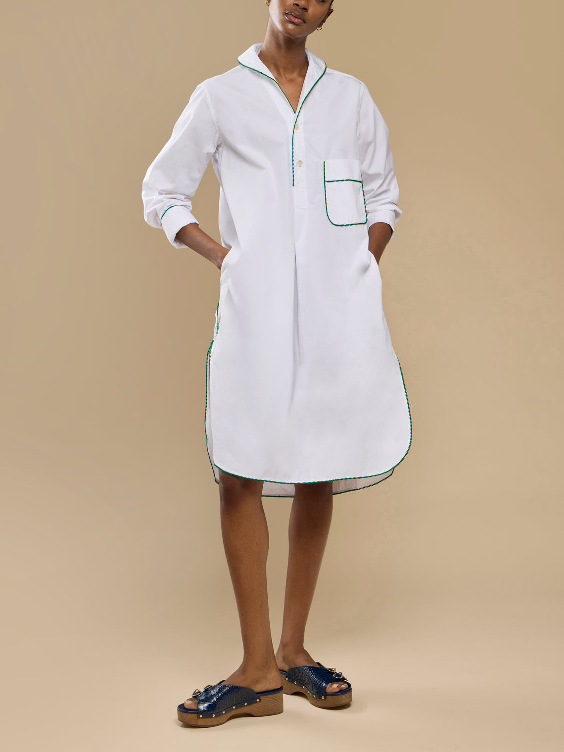 Sebline - Thread Hand-Embroidered Cotton Shirt Dress | Size: S - White - ABASK