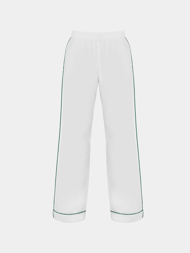 Sebline - Stitch Hand-Embroidered Cotton Pajama Trousers | Size: M - White - ABASK - 
