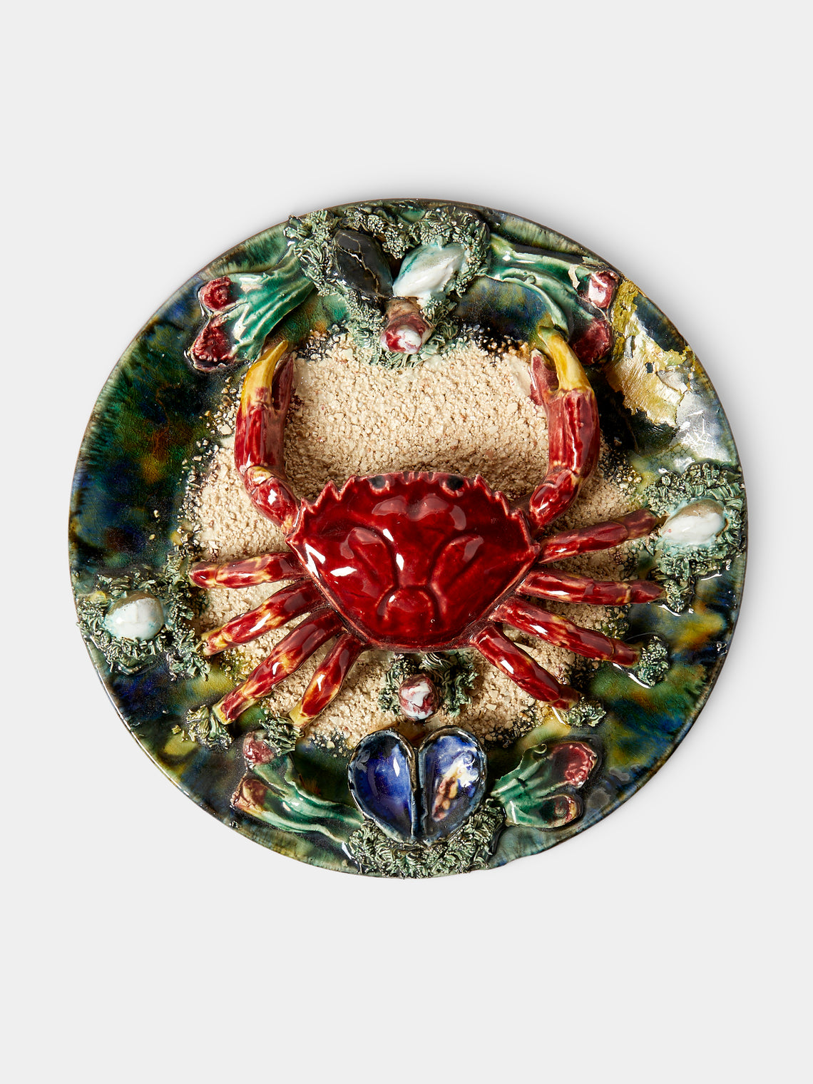 Antique and Vintage - Mid-Century Crab Majolica Ceramic Serving Plate (9in/23cm) - Multiple - ABASK