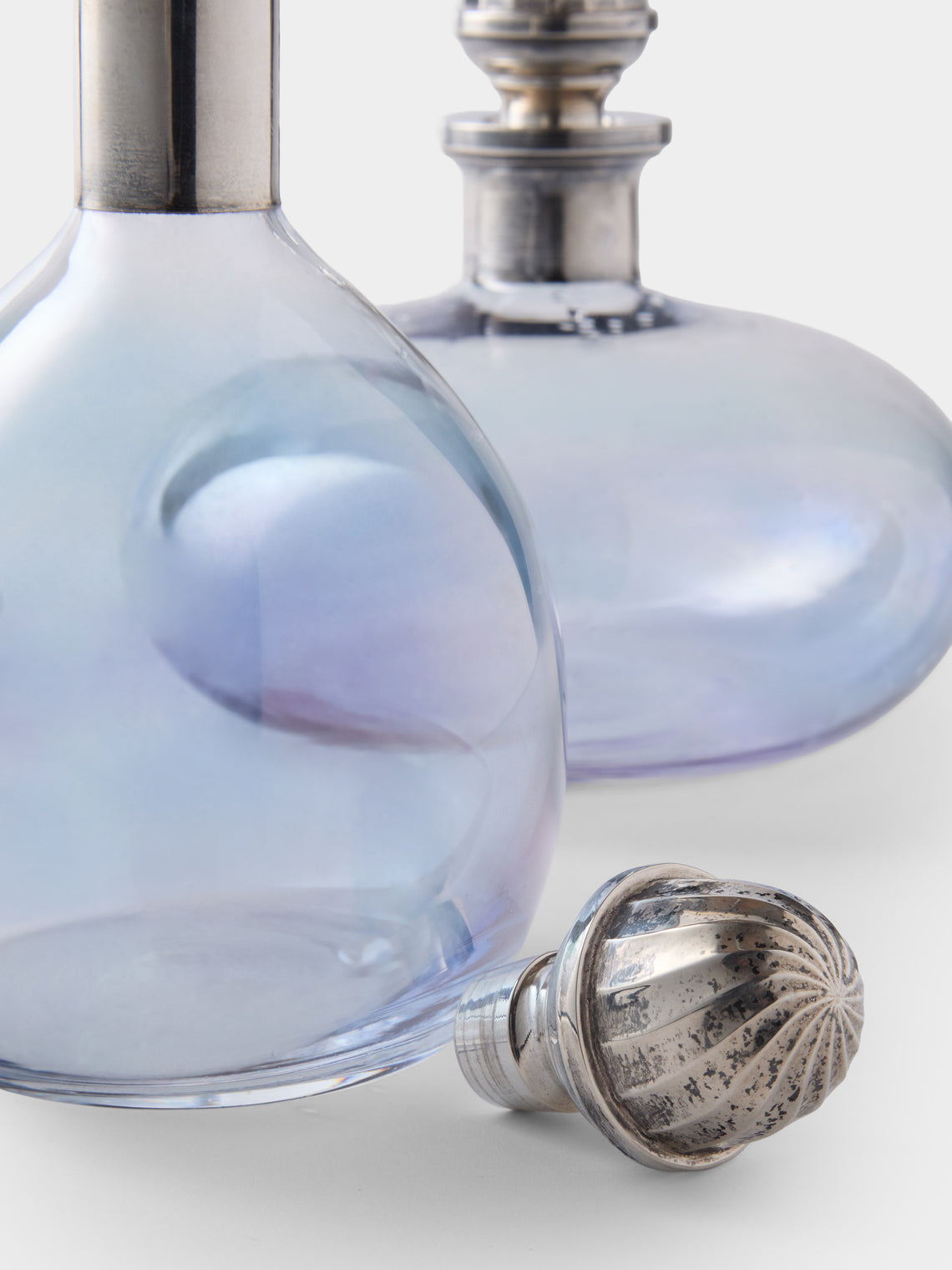 Antique and Vintage - 1960s Venetian Crystal and Sterling Silver Decanters (Set of 2) - Clear - ABASK
