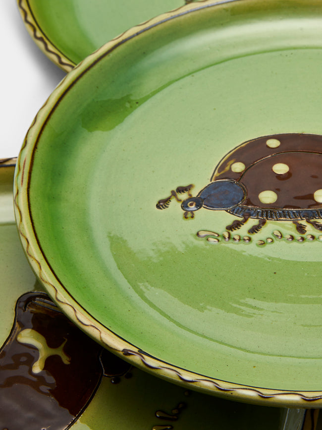 Poterie d’Évires - Animals Hand-Painted Ceramic Side Plates (Set of 6) - Green - ABASK