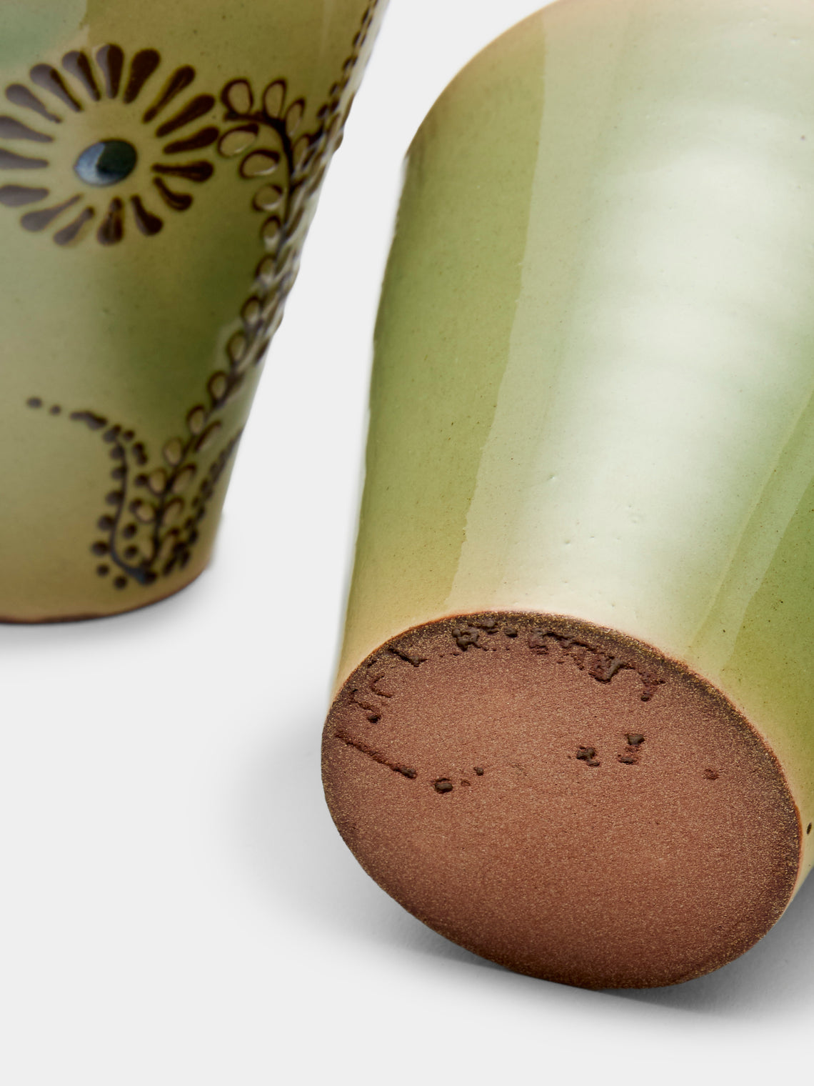 Poterie d’Évires - Flowers Hand-Painted Ceramic Coffee Cups (Set of 6) - Green - ABASK