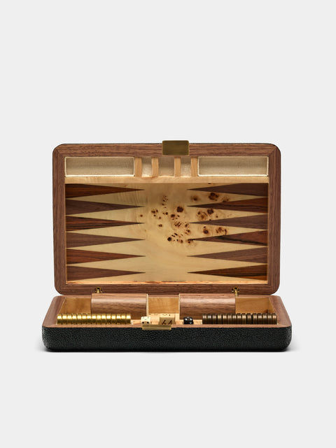 Forwood Design - Faux Shagreen Travel Backgammon Set - Black - ABASK - 