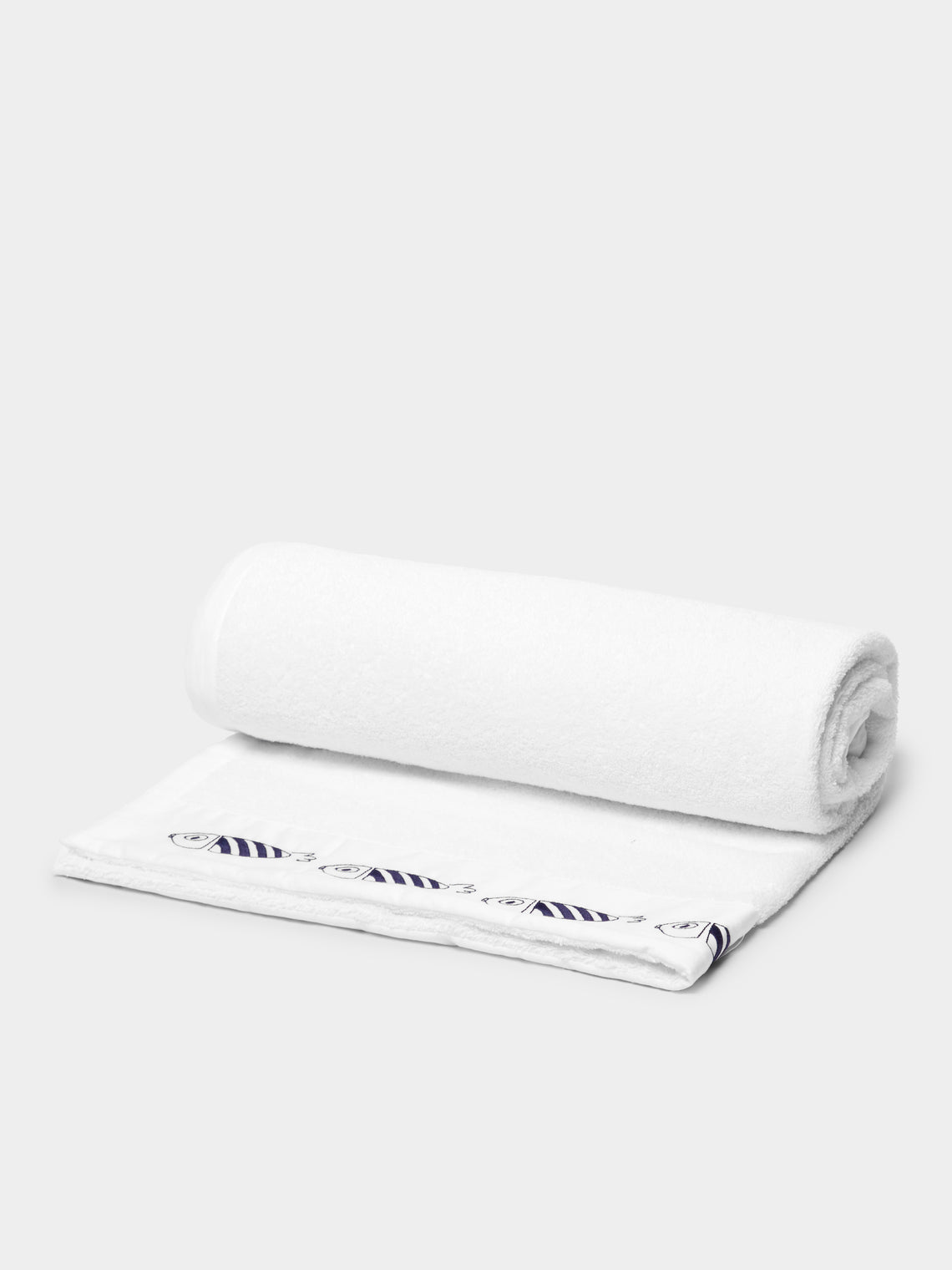 Loretta Caponi - Striped Fish Hand-Embroidered Cotton Bath Towel -  - ABASK