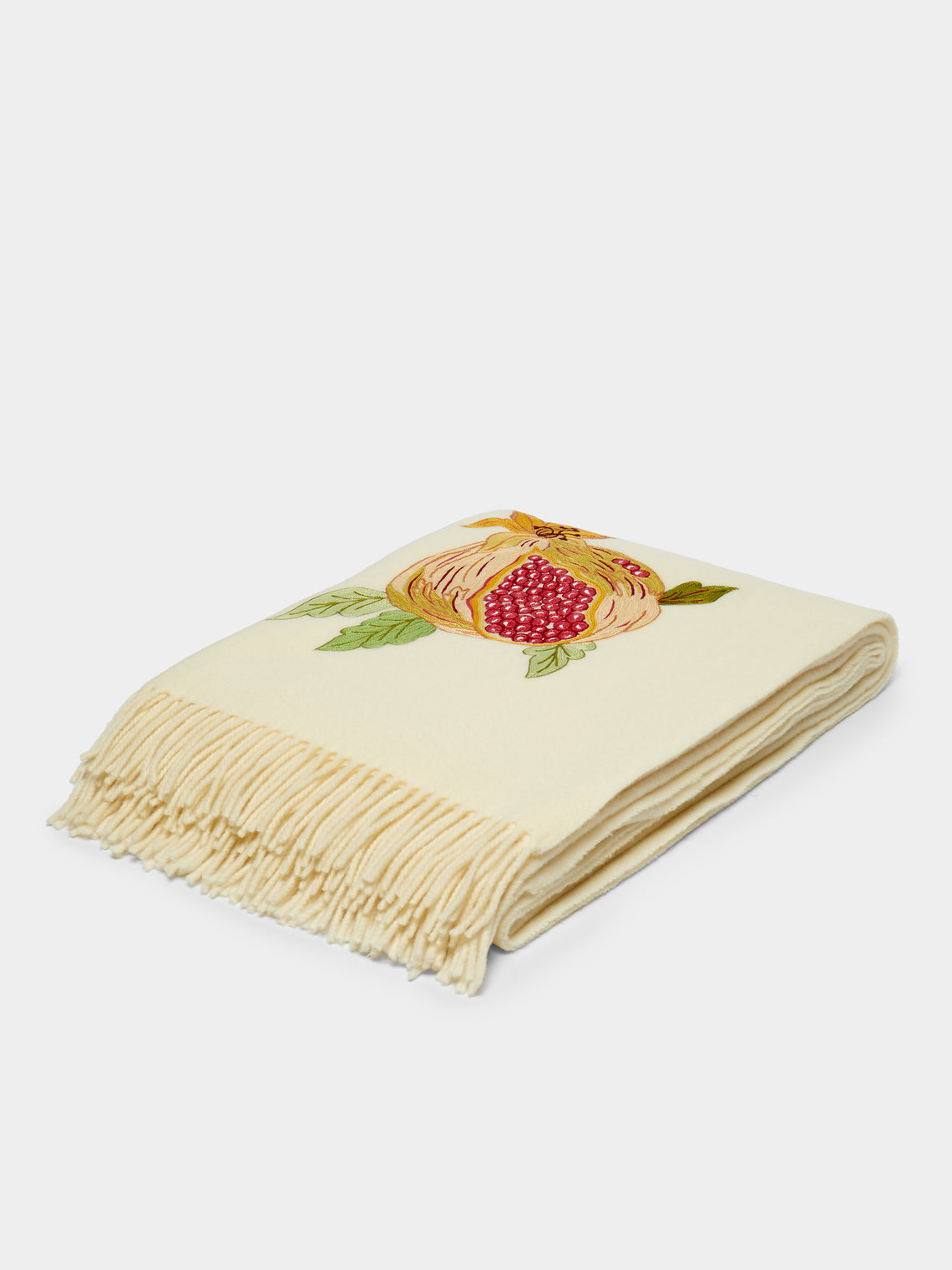 Loretta Caponi - Pomegranate Hand-Embroidered Wool Blanket -  - ABASK