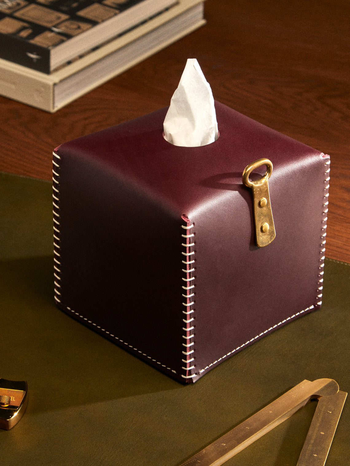 Otzi Studio - Eyelet Leather Tissue Box - Red - ABASK