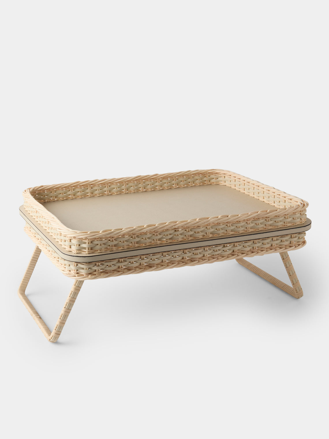 Pigment France - Reims Leather and Rattan Bed Tray (21in/54cm) - Cream - ABASK