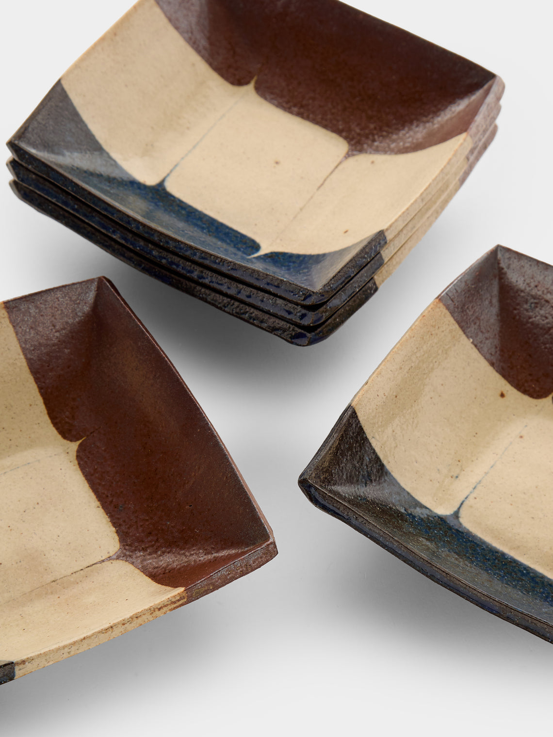 Makidani-gama - No. 1 Nerikomi Ceramic Square Plates – 6.5in/17cm (Set of 5) - Multiple - ABASK