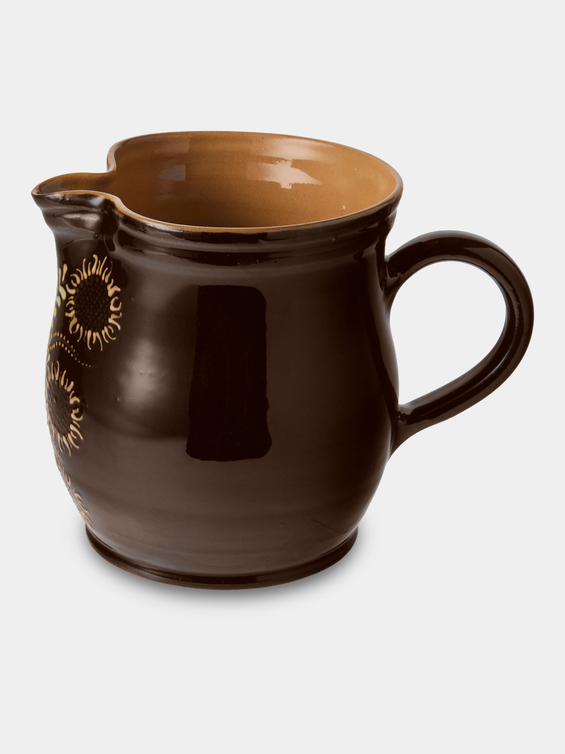 Poterie d’Évires - Flowers Hand-Painted Ceramic Medium Jug - Dark Brown - ABASK