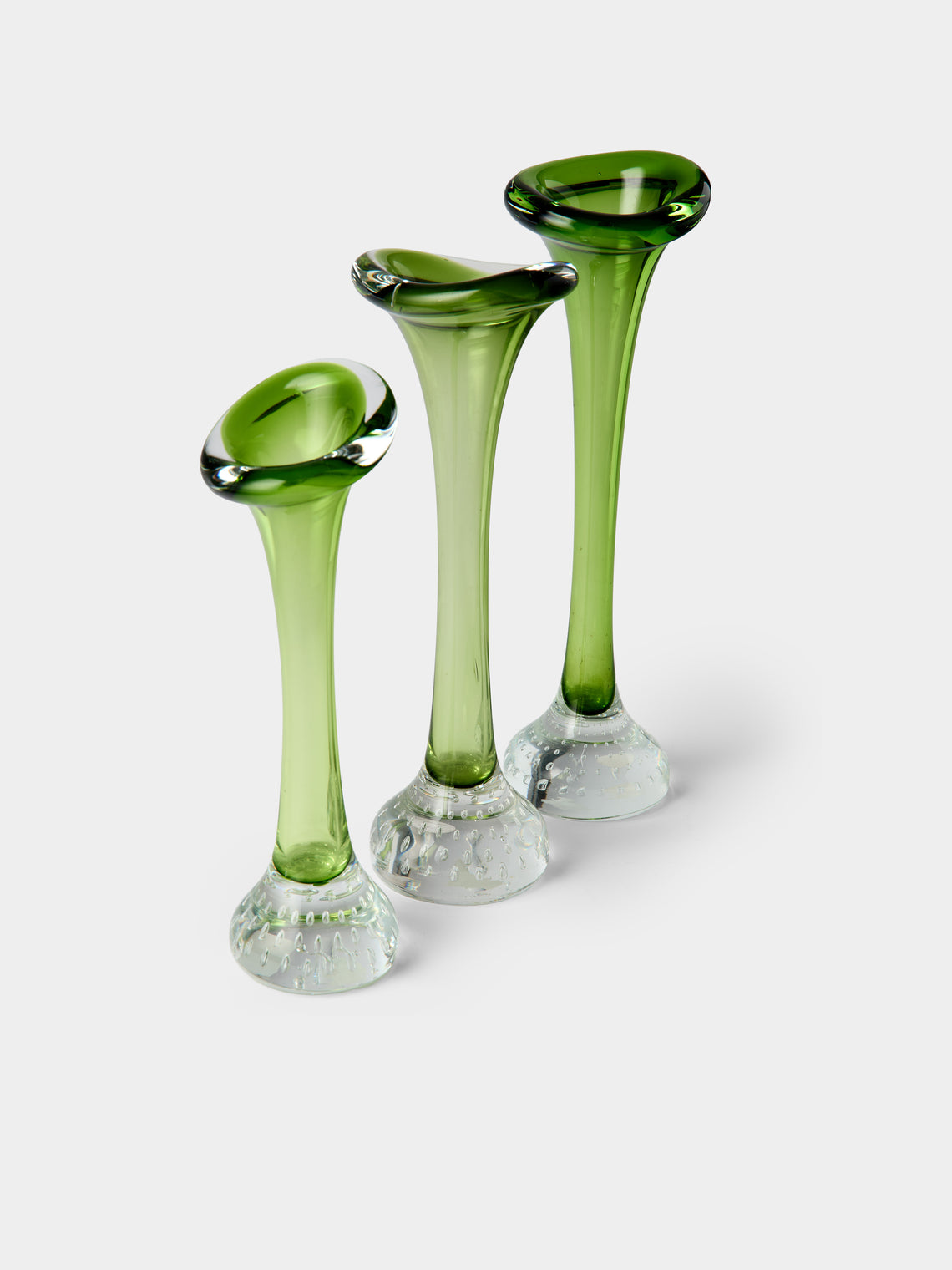 Antique and Vintage - Mid-Century Crystal Bud Vases (Set of 3) - Green - ABASK