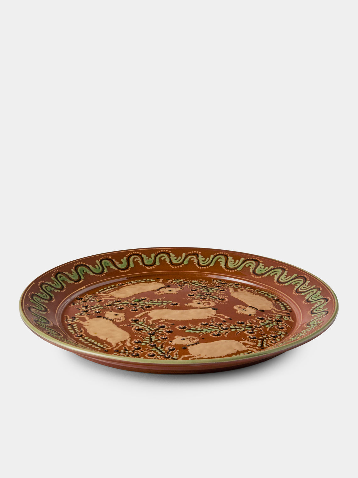 Poterie d’Évires - Sheep Hand-Painted Ceramic Round Platter - Light Brown - ABASK