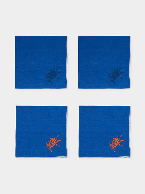 La Gallina Matta - Crabs Embroidered Linen Napkins (Set of 4) -  - ABASK - 
