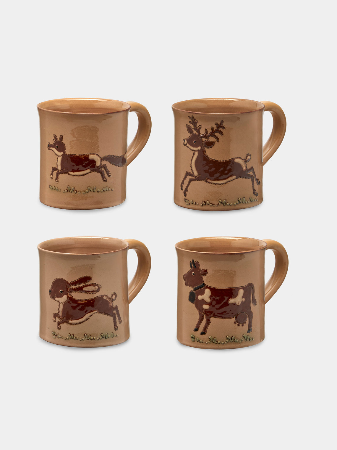 Poterie d’Évires - Animals Hand-Painted Ceramic Mugs (Set of 4) - Cream - ABASK - 