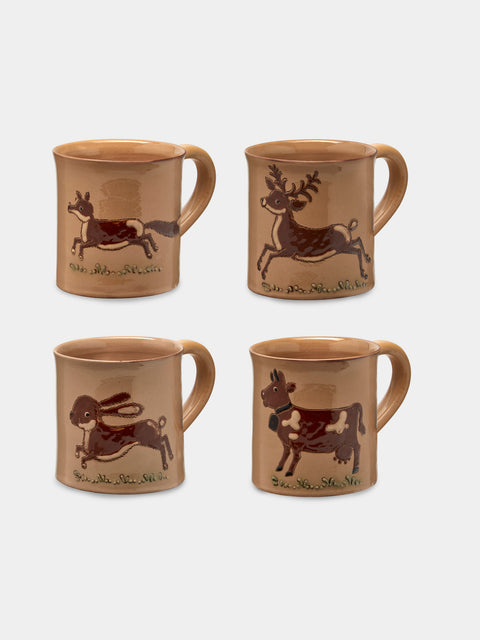 Poterie d’Évires - Animals Hand-Painted Ceramic Mugs (Set of 4) - Cream - ABASK - 