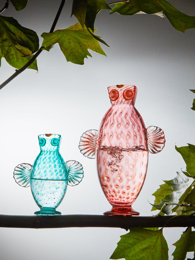 Stewart Hearn - Owl Hand-Blown Glass Large Jug - Red - ABASK
