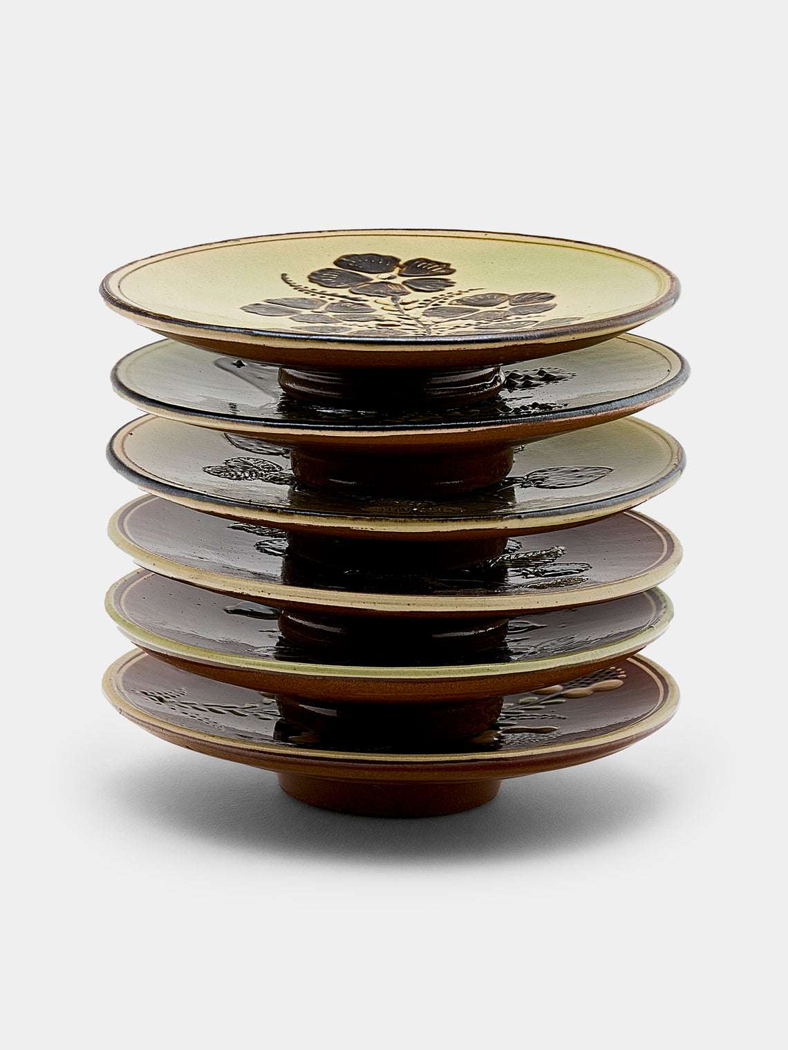 Poterie d’Évires - Flowers and Birds Hand-Painted Ceramic Small Raised Plates (Set of 6) - Multiple - ABASK - 