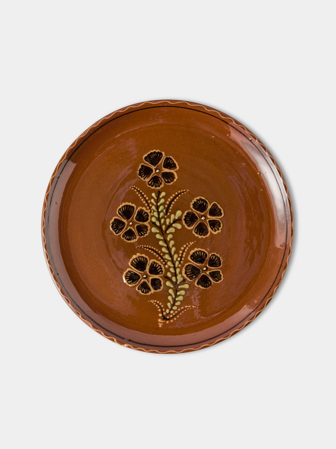 Poterie d’Évires - Flowers Hand-Painted Ceramic Dinner Plates – 9.5in/24cm (Set of 4) - Light Brown - ABASK