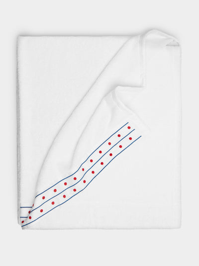 Loretta Caponi - Stripes & Dots Hand-Embroidered Cotton Bath Sheet - White - ABASK - 