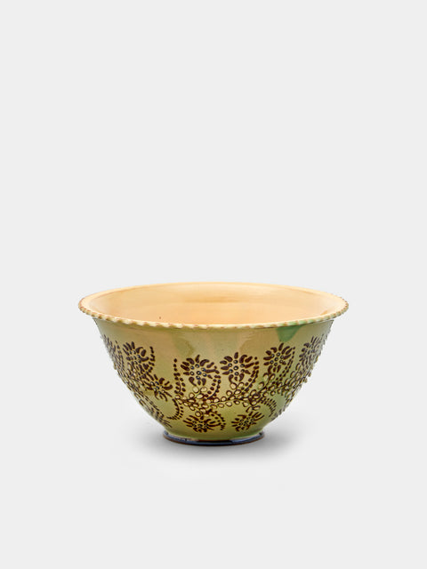 Poterie d’Évires - Flowers Hand-Painted Ceramic Small Fluted Serving Bowl - Green - ABASK - 