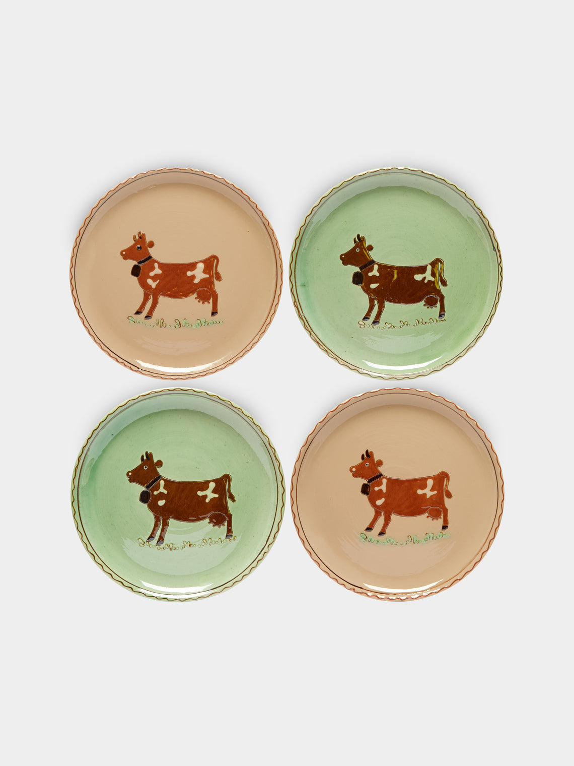 Poterie d’Évires - Cows Hand-Painted Ceramic Dinner Plates (Set of 4) -  - ABASK - 